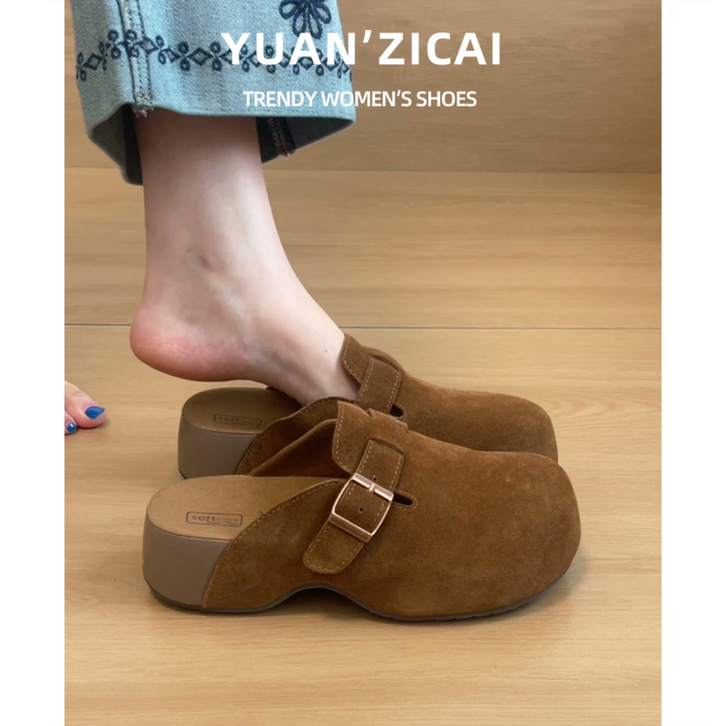 Korean-Style Frosted Leather Clogs for Women with Buckle, Slip-On Lazy Birkenstock Shoes for Outdoor Wear, Everyday Thick-Soled Birkenstock Slippers Korean-Style Frosted Leather Clogs for Women with Buckle, Slip-On Lazy Birkenstock Shoes for Outdoor Wear, Everyday Thick-Soled Birkenstock Slippers