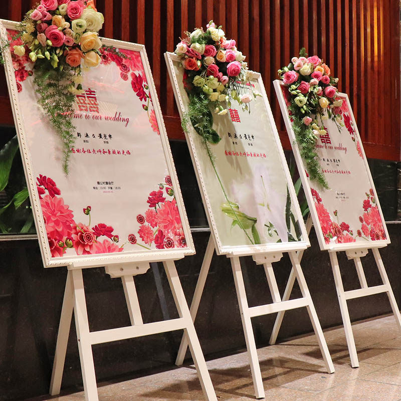 Woody European Style Picture Frame Wedding Greeting Bento Poster Shelves Billboard Show Shelf Kt Board Exhibition Shelf Stand Upright