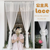 Pick up The Light Princess lace curtain white polka dot wave dot Korean screen window beautiful white gauze pastoral French retro curtain