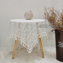 Lace tablecloth pastoral country American scarf small round table dessert table vintage white hipster table scarf