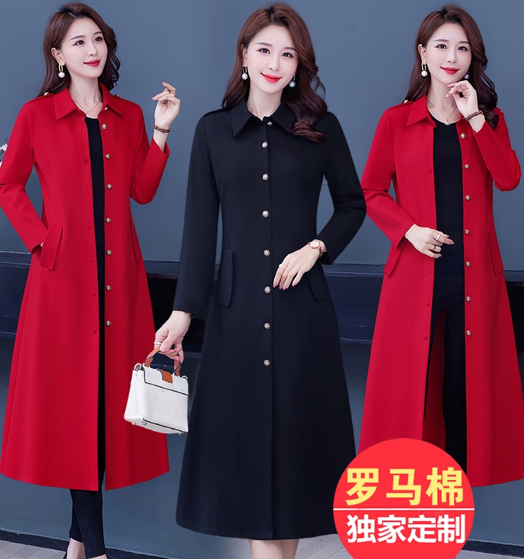Trench Coat 2026 New Long Style for Tall Women, Spring and Autumn, Elegant and Fashionable, Plus Size, Slim Fit, Over-The-Knee, Fleece-Lined Jacket