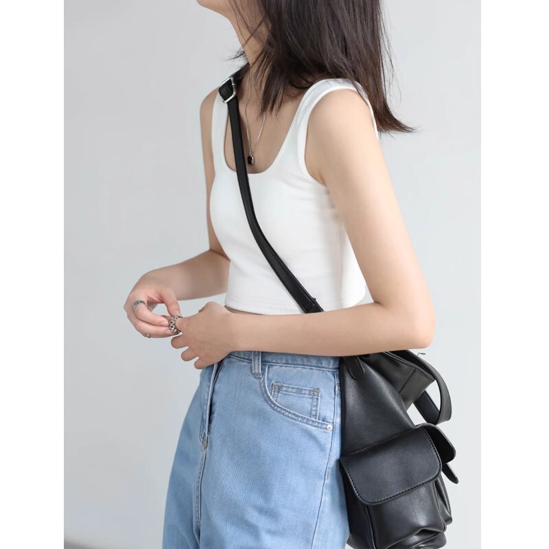 White Cotton Tank Top for Women, Summer Short Crop Top with Exposed Midriff, Sleeveless Camisole for Layering or Wearing Alone, Trendy Sports Top
