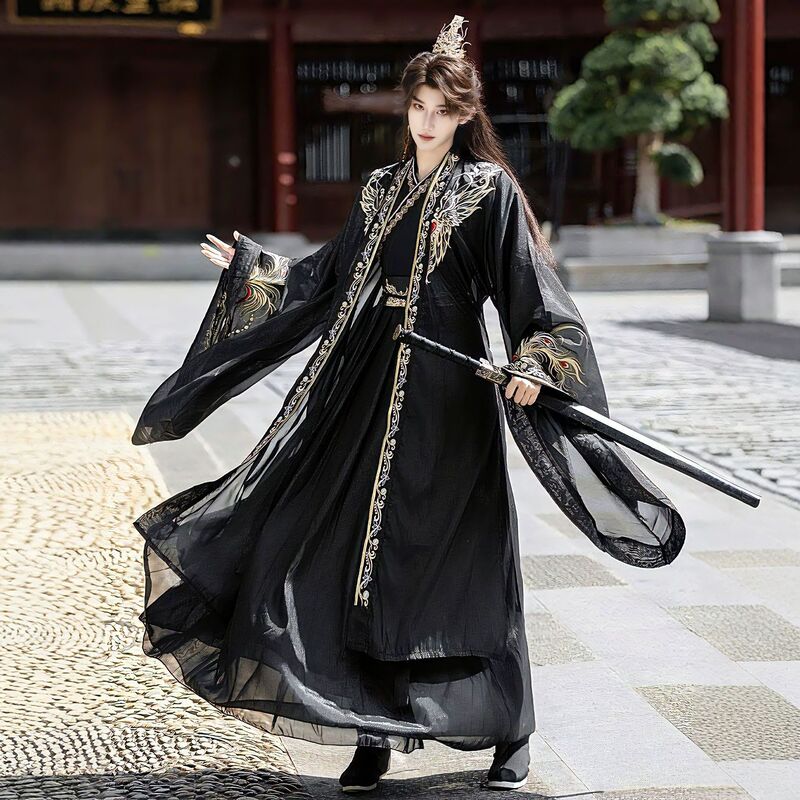 Hanfu 2026 New Style Swordsman Black and White Cross-Collar Ancient Costume Unisex Daily Cool and Stylish Fairy Tale Cosplay Set Hanfu 2026 New Style Swordsman Black and White Cross-Collar Ancient Costume Unisex Daily Cool and Stylish Fairy Tale Cosplay Set