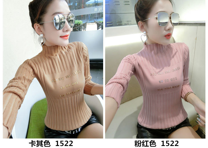 Áo len cổ cao nửa kín, áo len nữ mùa thu đông mới Áo len mỏng thân áo len nữ dài tay hoang dã áo thun có cổ
