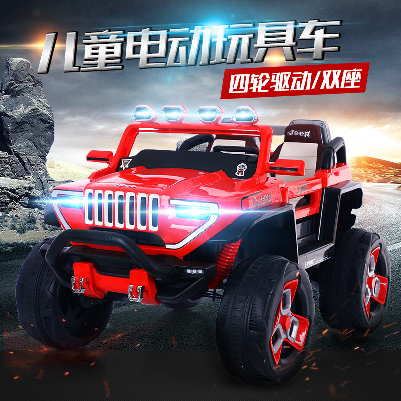 Large four-wheel drive leather two-seater children's electric car simulation car suspension shock absorber bluetooth remote control toy off-road vehicle