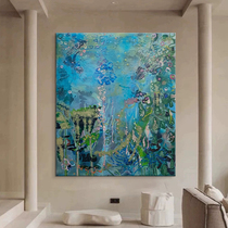 Wabi-sabi style abstract underwater world hand-painted oil painting blue texture living room decoration painting niche art entrance hanging painting