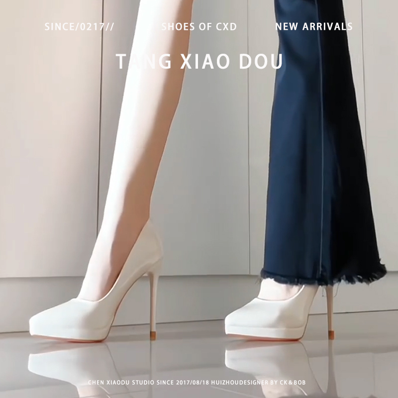 Off-White Waterproof Platform High Heels for Women, 2026 New Spring and Autumn Style, Stiletto Heels, Elegant and Sexy Pointed Toe, Comfortable Shoes