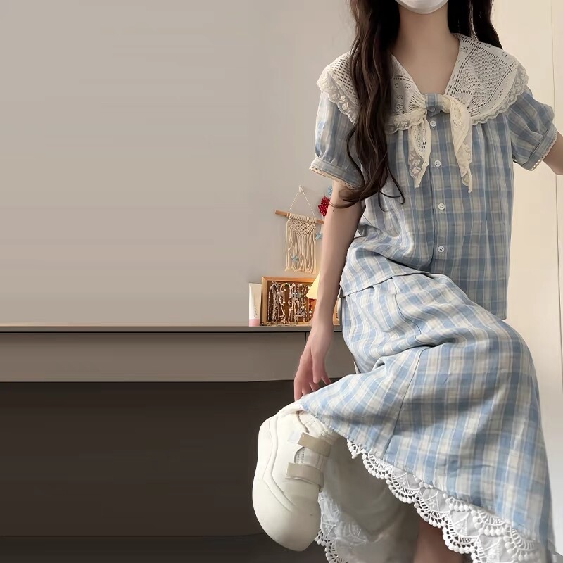Summer College-Style Dress for 12-Year-Old Girls, 13-Year-Old Girls, 15-Year-Old Junior High School Students, Sweet Shirt and Long Skirt Set
