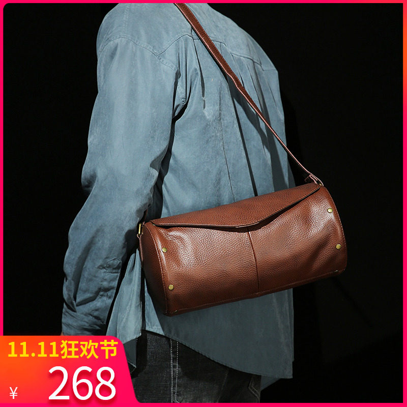 MAIWAY casual all-match leather messenger bag outdoor top layer cowhide bucket bag shoulder bag for men and women