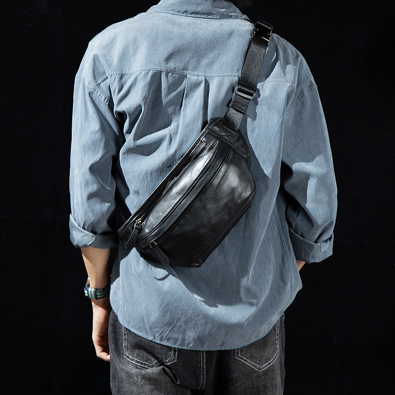 MAIWAY Korean version of the trendy top layer cowhide waist bag men's bag multi-functional leather chest bag shoulder bag mobile phone waist bag