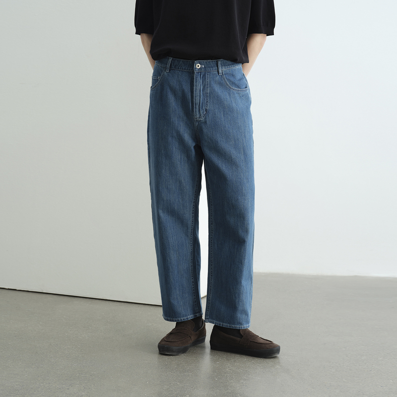 Npopo Japan Imported Kuroki High-End Denim Summer Thin Loose Minimalist Comfortable Versatile Straight-Leg Cropped Pants