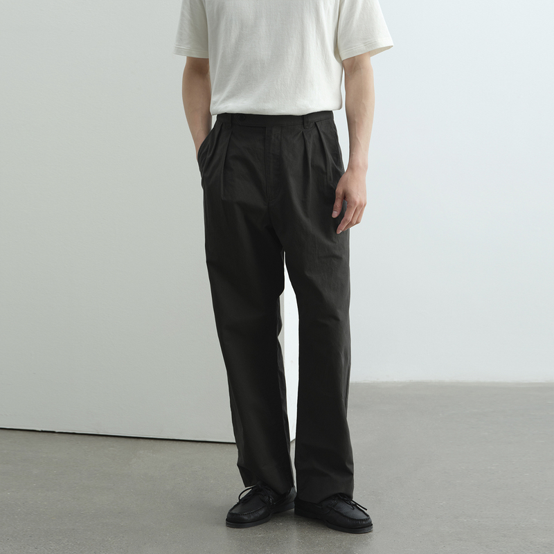 Npopo Japanese Imported Cotton and Linen Twill Fabric Straight Slim-Fit Pants Men's Pleated Long Pants Retro Summer Casual Pants