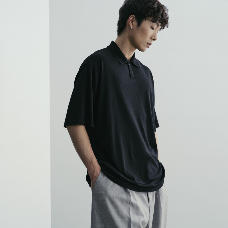 Npopo Japanese Imported Merino Wool Soft and Moisture-Absorbent Polo Collar Ribbed Hem High-End Simple Short-Sleeved T-Shirt Npopo Japanese Imported Merino Wool Soft and Moisture-Absorbent Polo Collar Ribbed Hem High-End Simple Short-Sleeved T-Shirt
