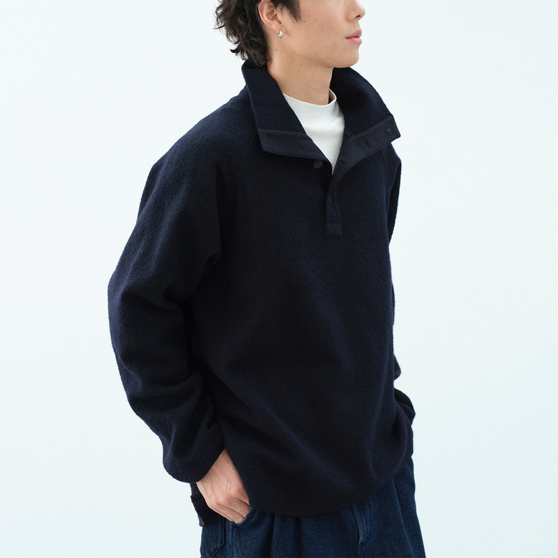 Npopo Japan Imported Super120 Merino Fine Wool Henry Collar 26 Autumn and Winter Woolen Raglan Sleeve Sweatshirt