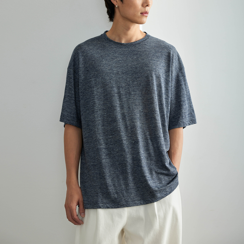 Npopo Japan Imported Selected Natural Linen Traditional Hand-Woven Marble Pattern Sweat-Absorbent Linen Short-Sleeve T-Shirt