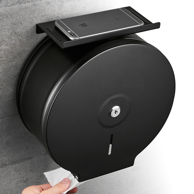304 Stainless Steel Tissue Box cell phone frame Makeup Room Toilet Waterproof Toilet Large Roll Paper Box Wall-mounted Toilet Paper Box