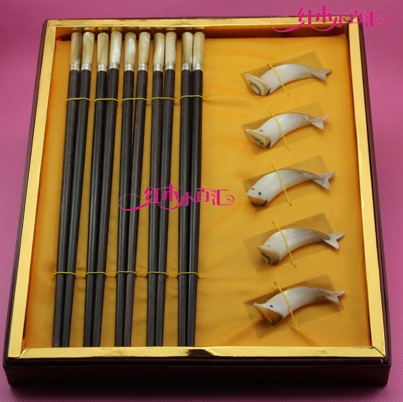 Black acid branch deep sea shellfish Silver circle round head chopsticks gift set of five pairs