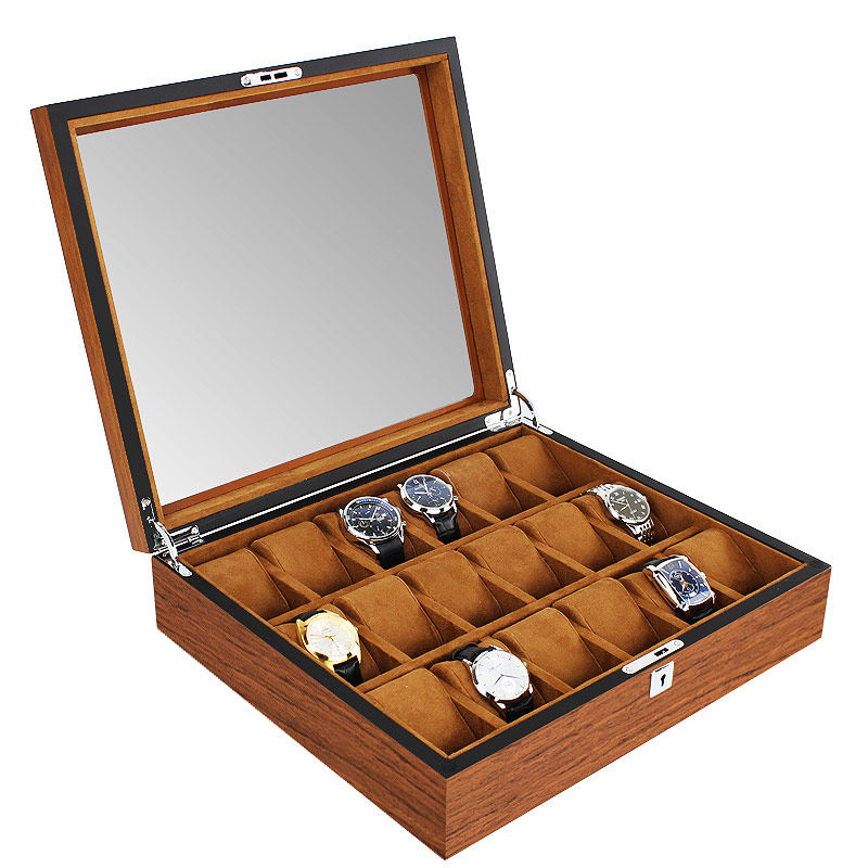 High-grade wooden watch box simple collection box men and women's mechanical watch box with lock large capacity household