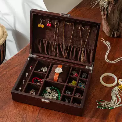 Chinese jewelry box wooden antique jewelry box ring box high-grade household multifunctional solid wood storage box with lock