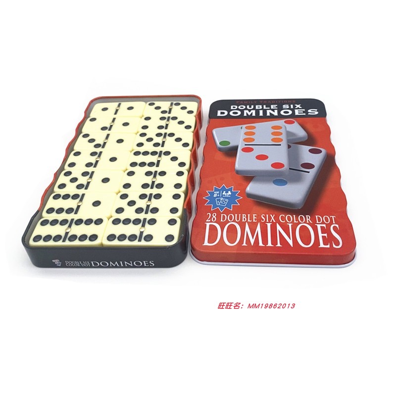 2021 new teaching points melamine domino set arc iron box 5010 double 6 dominoes 28