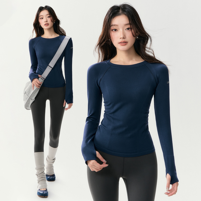 Weightlifting Fairy Yoga Top Women's Round Neck Tight-Fitting Sports Long-Sleeved Running Quick-Drying Pilates Training Fitness Clothing Weightlifting Fairy Yoga Top Women's Round Neck Tight-Fitting Sports Long-Sleeved Running Quick-Drying Pilates Training Fitness Clothing