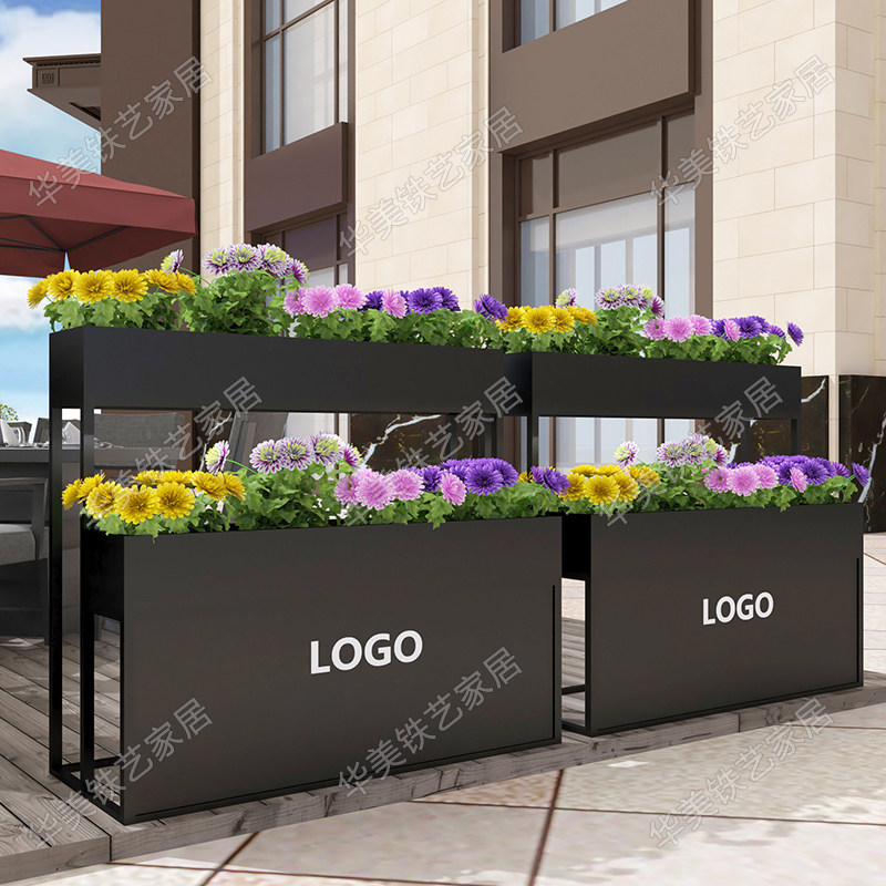 Outdoor Iron Art Custom Flower Case Plant Flower Shelf Long Strip Courtyard Partition Embalming Planting Flower Trough Milk Tea Shop Flower Bed