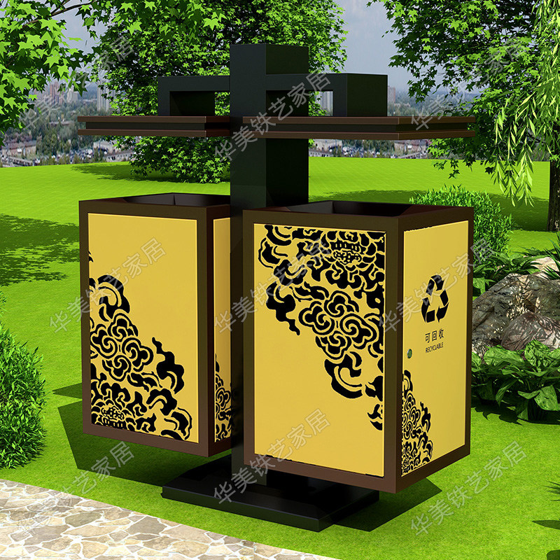 Outdoor Trash Can Ancient Town Scenic Town Scenic Area Dustbin Folk Park Bucket Sanitation Fruit Shell Box Outdoor Imitation Ancient Classification Large