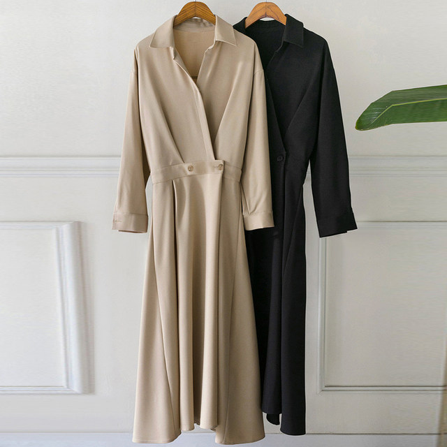 Korean chic autumn and winter French lapel design sense niche waist temperament suit style long shirt dress female