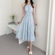 Korean chic summer new design sense temperament holiday wind waist belt hanging neck strapless sleeveless dress female