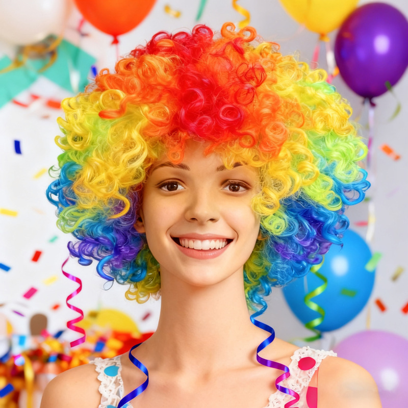 Clown Rainbow Wig Headgear for Children and Adults, Performance Props, Fan Afro Rainbow Color Wig Set Clown Rainbow Wig Headgear for Children and Adults, Performance Props, Fan Afro Rainbow Color Wig Set