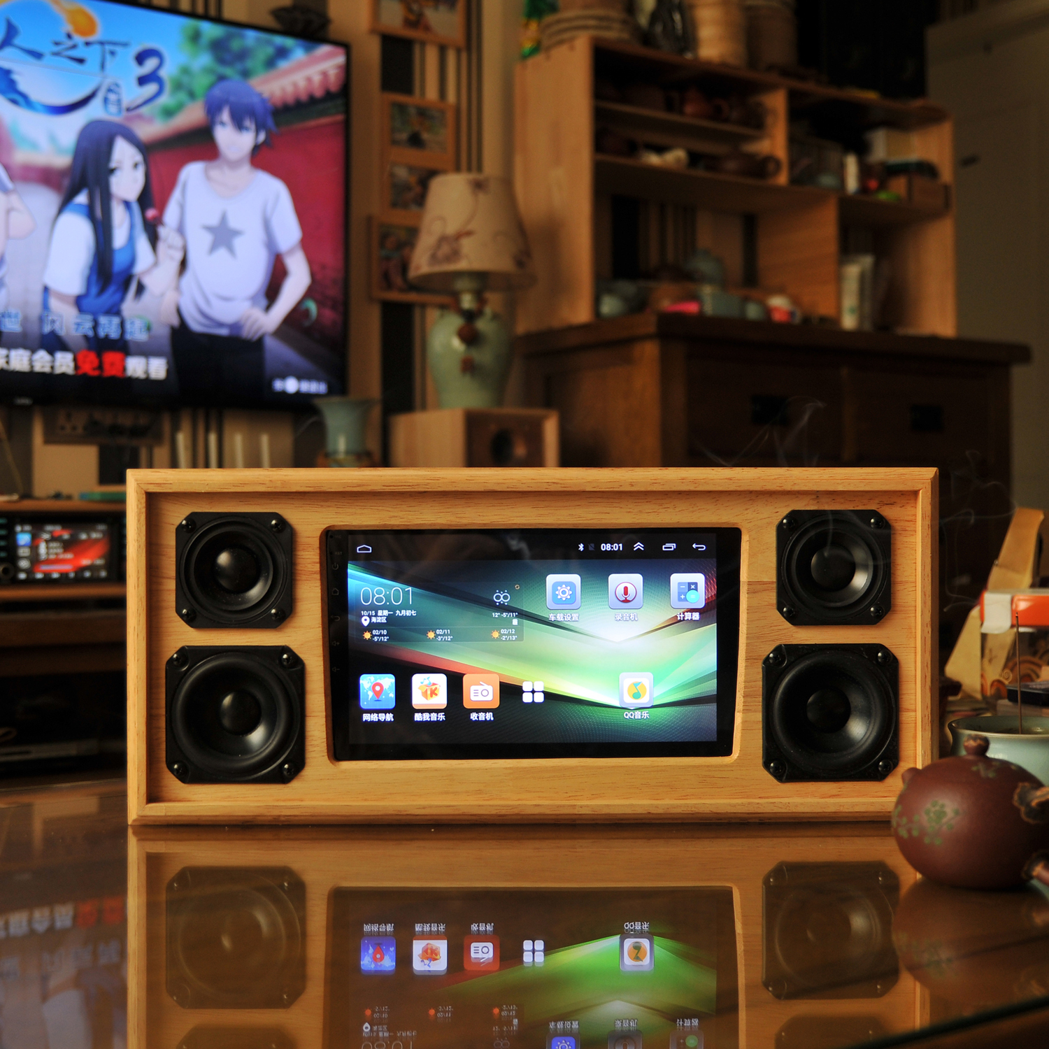 Ten inch Android navigation big screen machine small speaker to change home desktop audio custom handmade solid wood All box shell