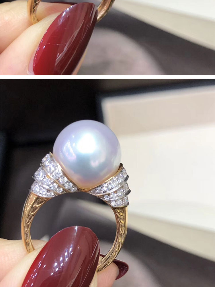 Nhẫn ngọc trai vàng Nanyang 925 Bạc mạ vàng 18k Nhẫn Úc Vòng tròn Trắng ngọc trai sống Nhẫn nữ - Nhẫn nhẫn nam vàng trắng