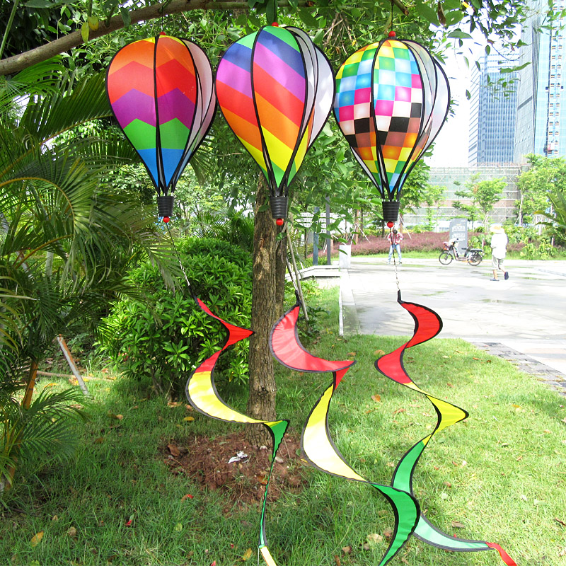 Rainbow Hot Air Balloon Windmill String Wind Strip Bright Sheet Pure Color Children Windmill Building Pan Park Attractions Kindergarten Decoration