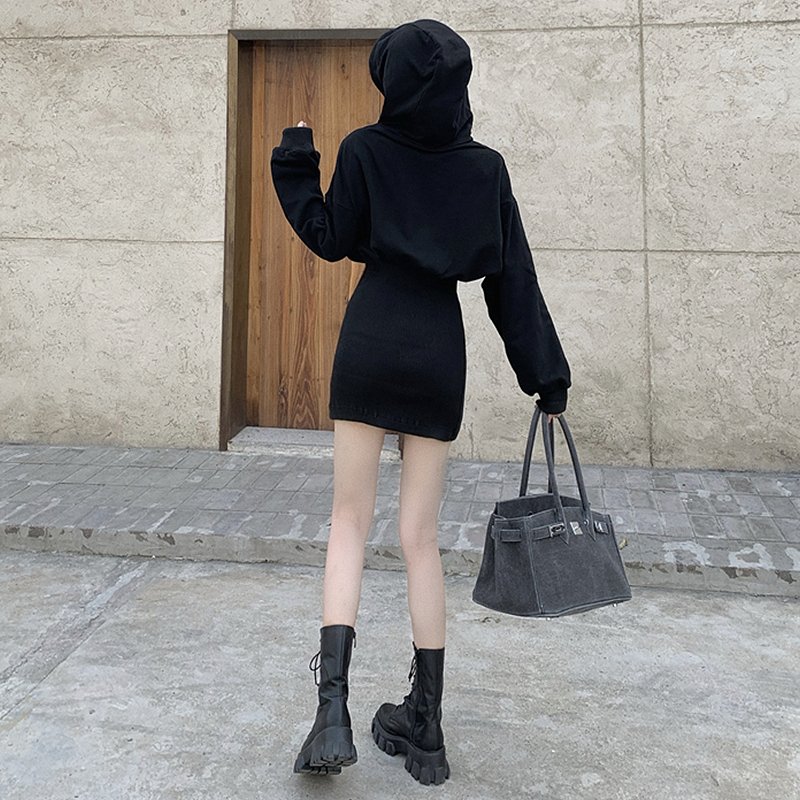 Early spring new reduced age lean small subheben windy black thick cotton T foreign dress cashew slim wrap hip skirt children