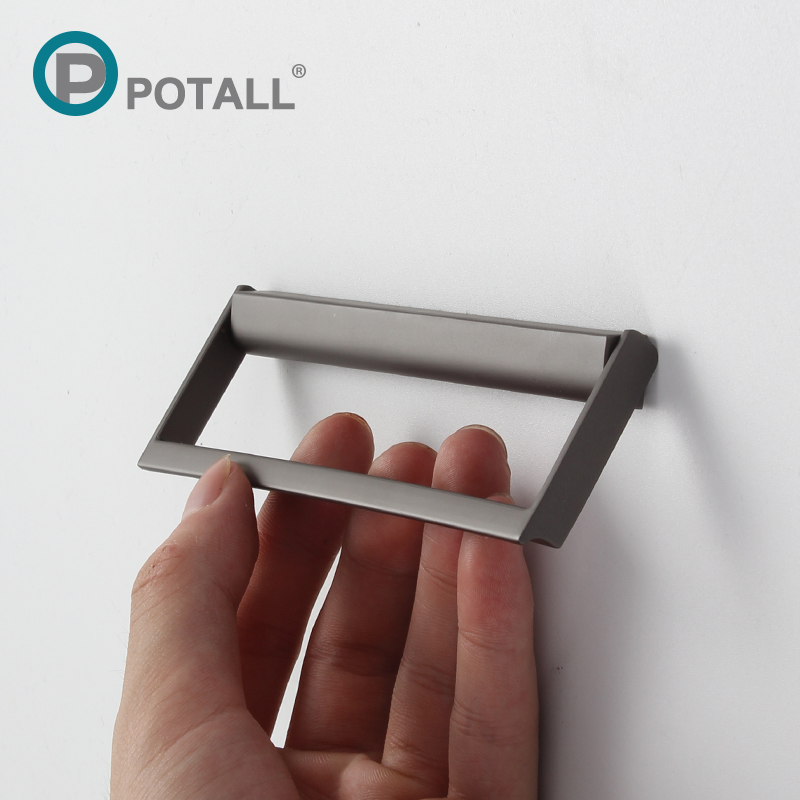 Modern minimalist grey drawer dark pull handle invisible small handle bright gold flat Nordic light and luxurious pull ring handle