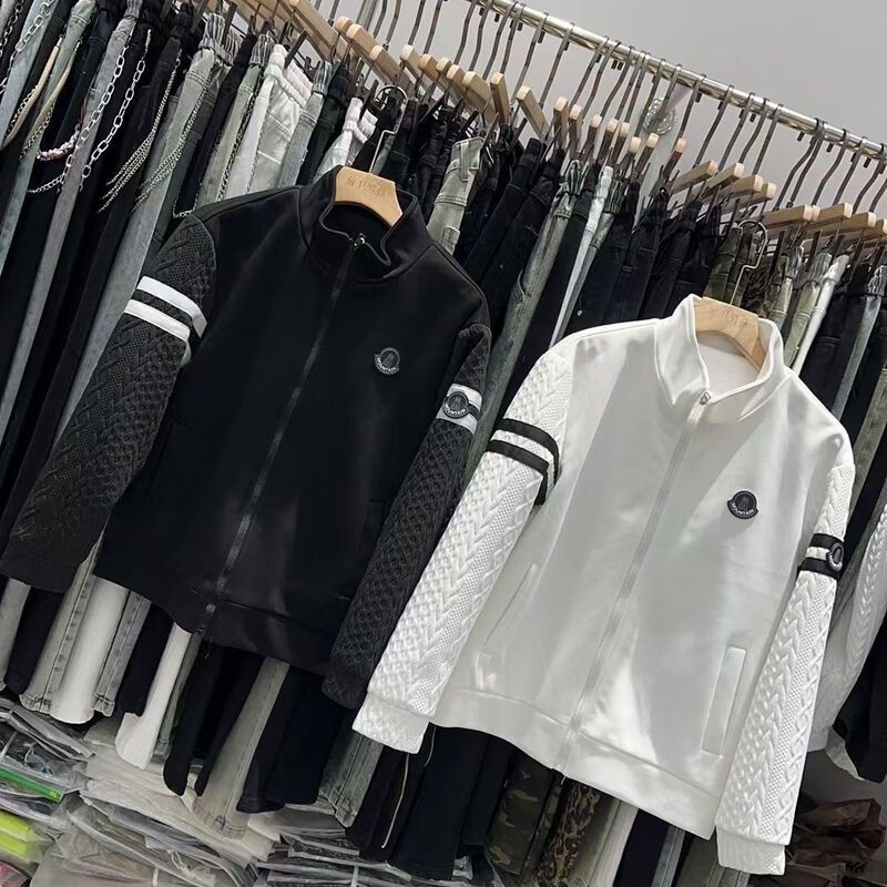 Men's Stand Collar Jacket Casual White Cardigan Sweatshirt Trendy Jacket Top 2025 New Popular Baseball Jacket Trend