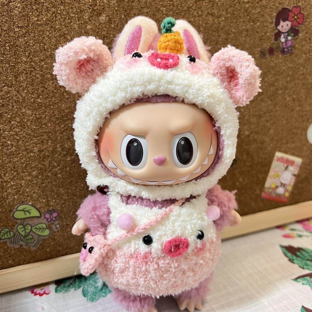 潮玩娃衣 纯手工拉布布搪胶衣服labubu泡泡玛特17cm挂件恐龙比基尼套装娃衣
