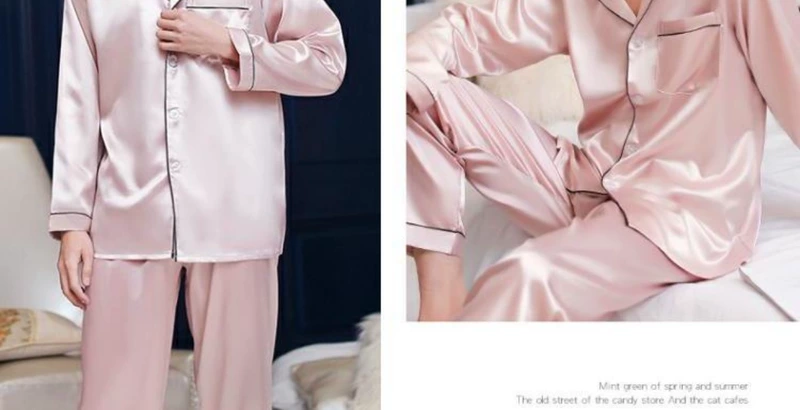 Đồ ngủ nam lụa mùa thu lụa dài tay nam mùa xuân và mùa thu quần lụa mỏng phần thanh niên XL giản dị phục vụ nhà phù hợp pijama đôi