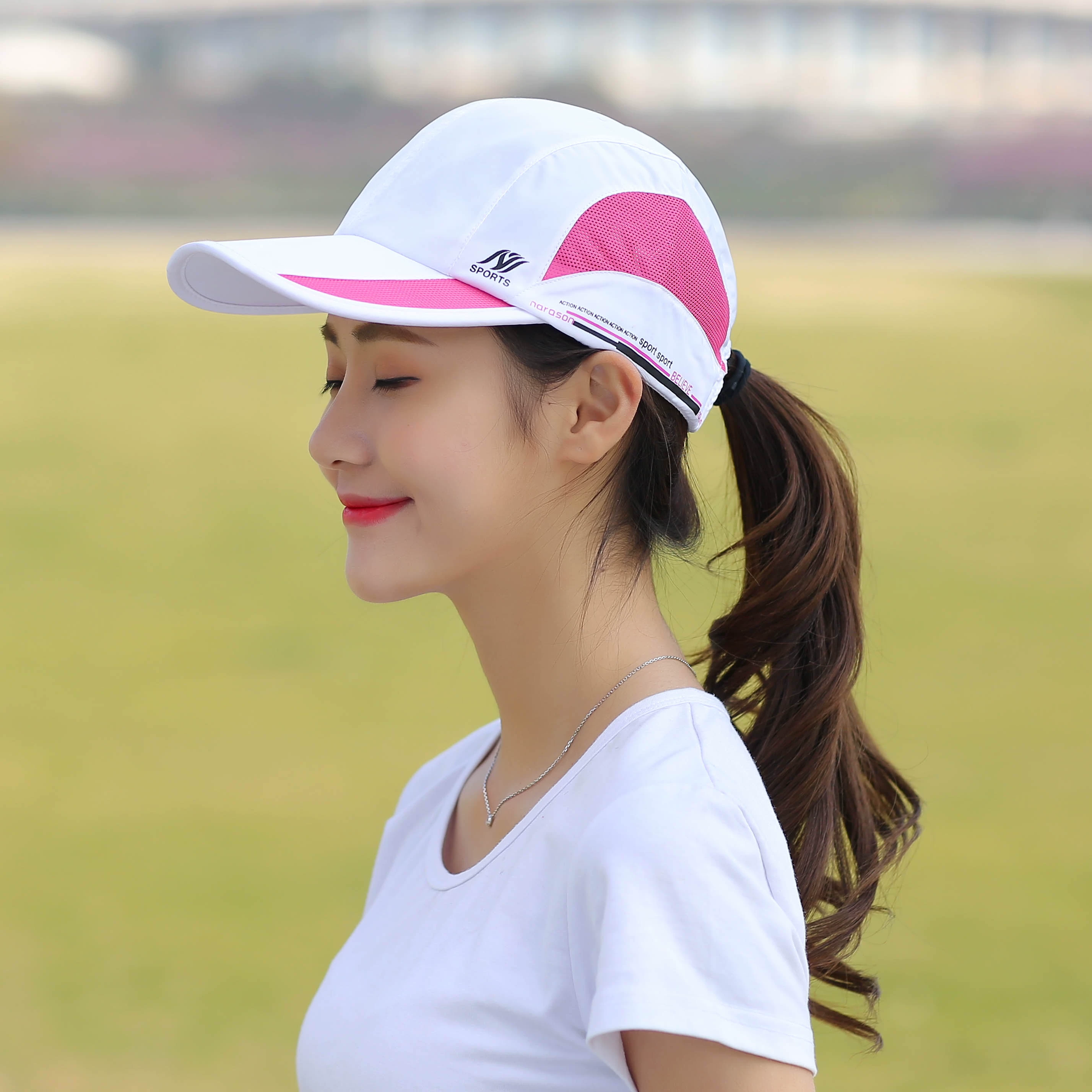 Mũ thể thao phụ nữ ngoài trời giải trí ngoài trời chạy che nắng lưới của phụ nữ lưới có đỉnh mũ trắng mũ bóng chày mũ mồ hôi - Mũ thể thao