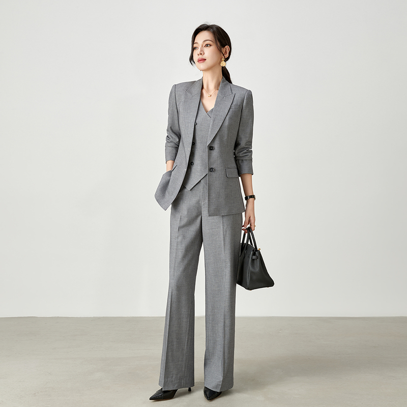 Autumn and Winter High-End Fine Wool Blazer for Women, Gray Slim-Fit Professional Business Formal Suit with Straight-Leg Pants Set Autumn and Winter High-End Fine Wool Blazer for Women, Gray Slim-Fit Professional Business Formal Suit with Straight-Leg Pants Set