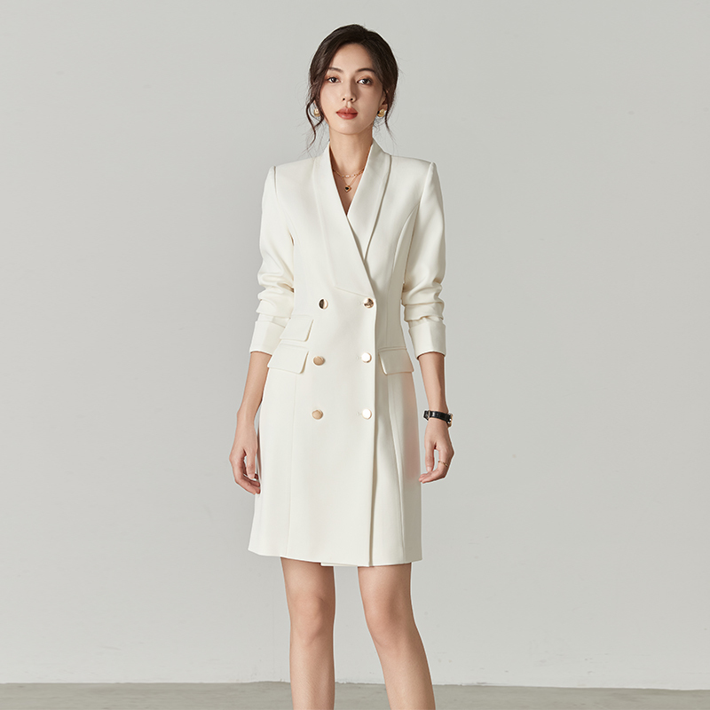 2024 New Style White Elegant Slim-Fit Professional Workwear Suit Dress Blazer Trench Coat for Women Spring and Autumn