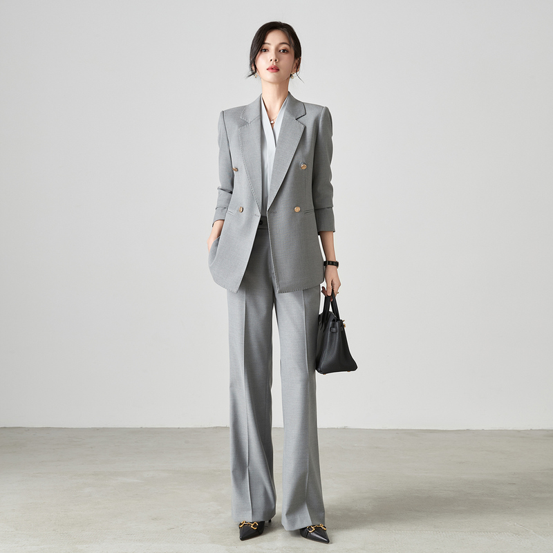 Spring and Autumn New High-End Gray Business Suit Jacket Formal Wear Slimming Business Commuting Straight-Leg Pants Suit for Women Spring and Autumn New High-End Gray Business Suit Jacket Formal Wear Slimming Business Commuting Straight-Leg Pants Suit for Women