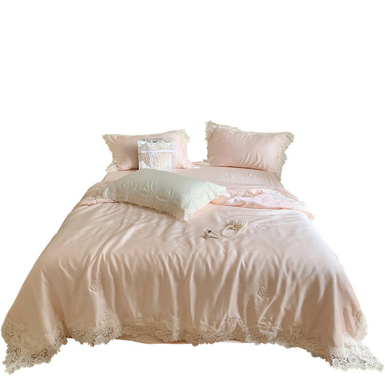 Princess Style Lace Trim 80-Count Tencel Summer Cooling Quilt Four-Piece Set Summer Ice Silk Washable Thin Air-Conditioning Quilt