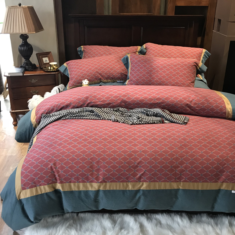 Autumn-winter thickened minimalist light extravagant style Sub-quilt cover grinding of four sets of full cotton pure cotton high-end men's bed supplies