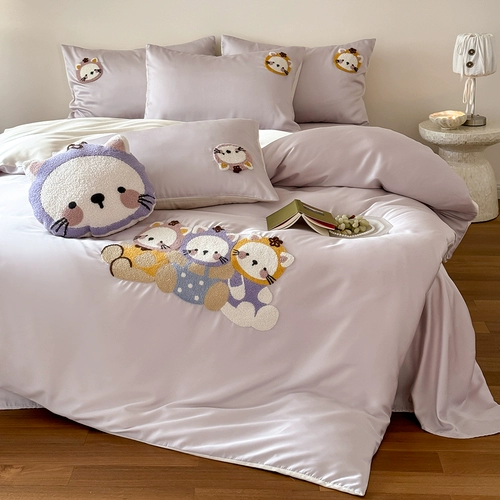 Мультяшная милая шелковая простыня, комплект, летнее полотенце для кроватки, 4 предмета