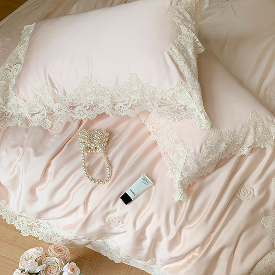 Princess Style Lace Trim 80-Count Tencel Summer Cooling Quilt Four-Piece Set Summer Ice Silk Washable Thin Air-Conditioning Quilt
