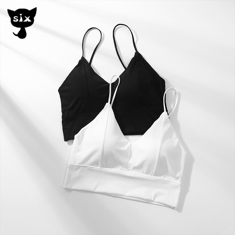 Deep V-neck beautiful back underwear female no steel ring triangle cup French pure desire sexy tube top camisole bra thin summer