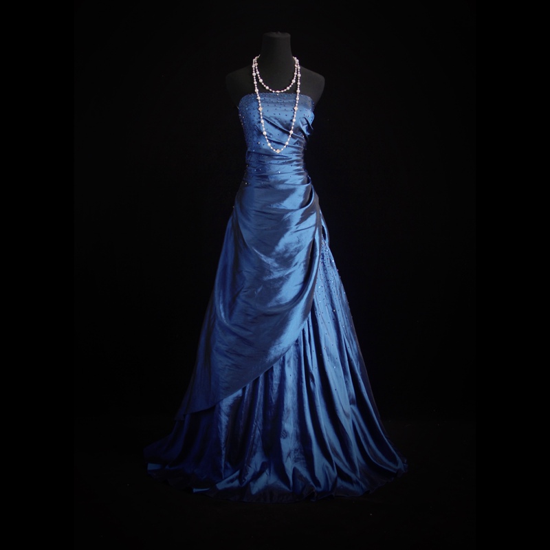 Dark Blue Retro Vintage Extra-Large Size Laser Dress, Banquet Dress, Strapless Dress, Long Puffy Dress