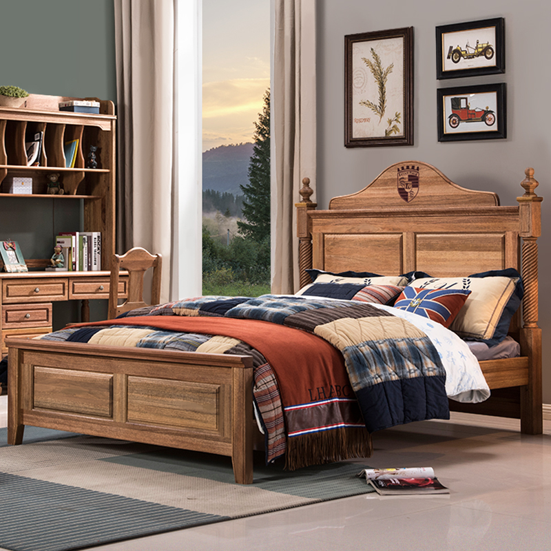 Sandalwood Kidsren's Bed, Solid Wood Bed, Wood Wax Oil Bedroom Bed, Adult Single Bed, American Style Bed 1.35m for Boys