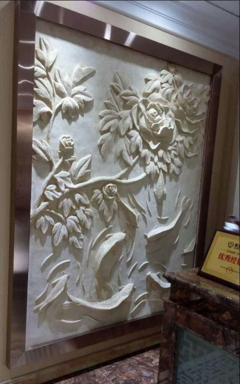 Sandstone Reliefs Mural Background Wall Decoration Peony Fish Plot Indoor Background Wall Relief Exterior Wall Decoration Mural Stereo
